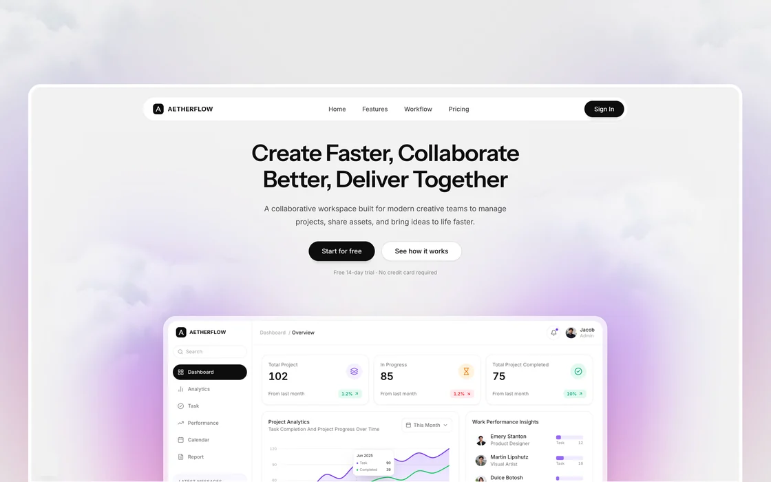 AetherFlow — SaaS Landing Page, landing page template